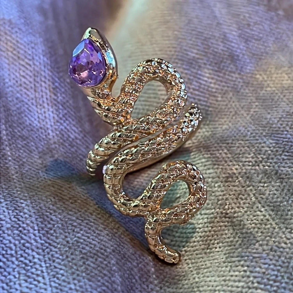 Gold Snake Ring Purple Faux Gemstone size 8